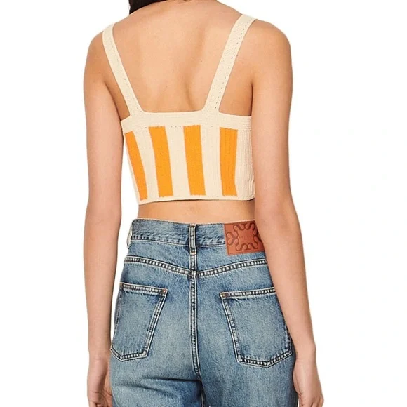 Sandro Crocheted Orange and Cream Striped Women's Top - Picture 2 of 5